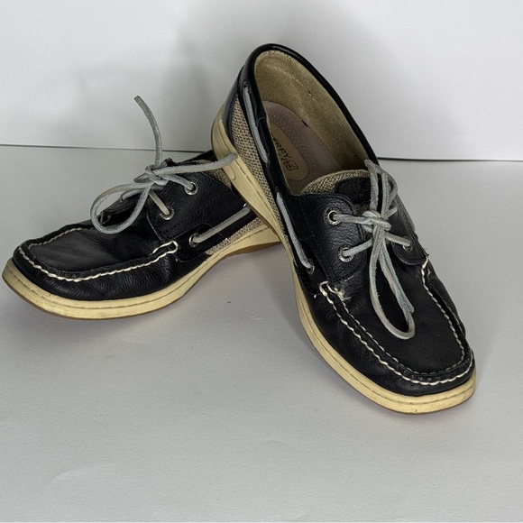 Sperry Shoes - Sperry Top Side Black Leather and Cream Flats. Women’s size 9M